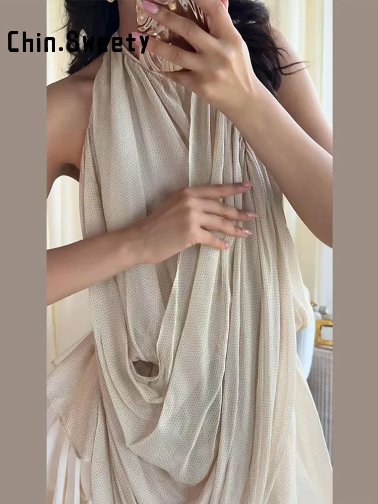 Chaleco Halter Plisado Chic Mujer Verano 2026 | Chin.Sweety | Elegante y Versátil
