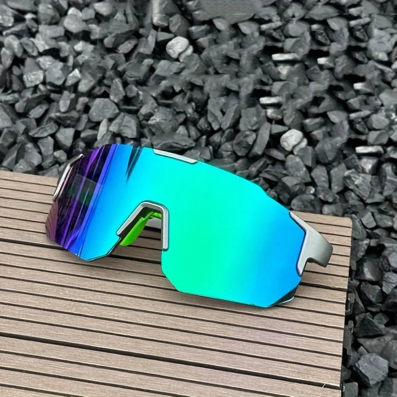 Gafas de montura grande a la moda para hombre, diseño integrado, lente amarilla brillante y naranja y montura negra, adecuadas para uso diario