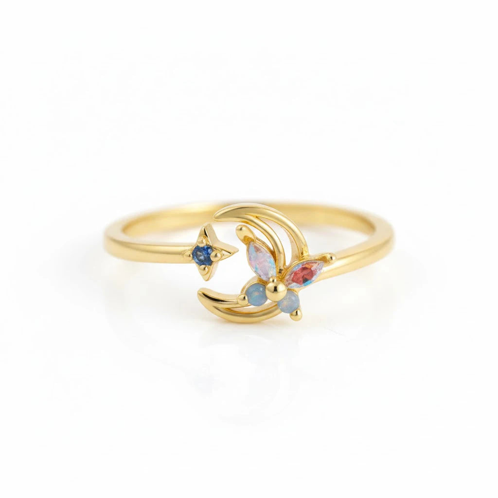 Anillo Flor Circon Colorido Ajustable - Joyería Vintage para Mujer