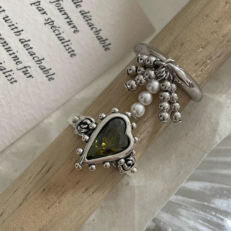 Anillo con colgante de borla Simple, joyería Retro francesa, corazón romántico, anillos de dedo ajustables, joyería de compromiso, regalo del Día de San Valentín