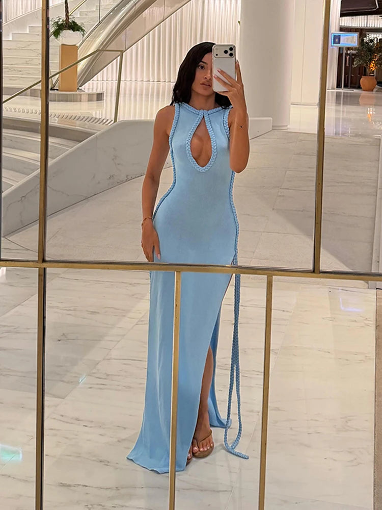 Vestido Maxi Elegante Verano 2026: HFWOMENFZ Keyhole, Espalda Descubierta