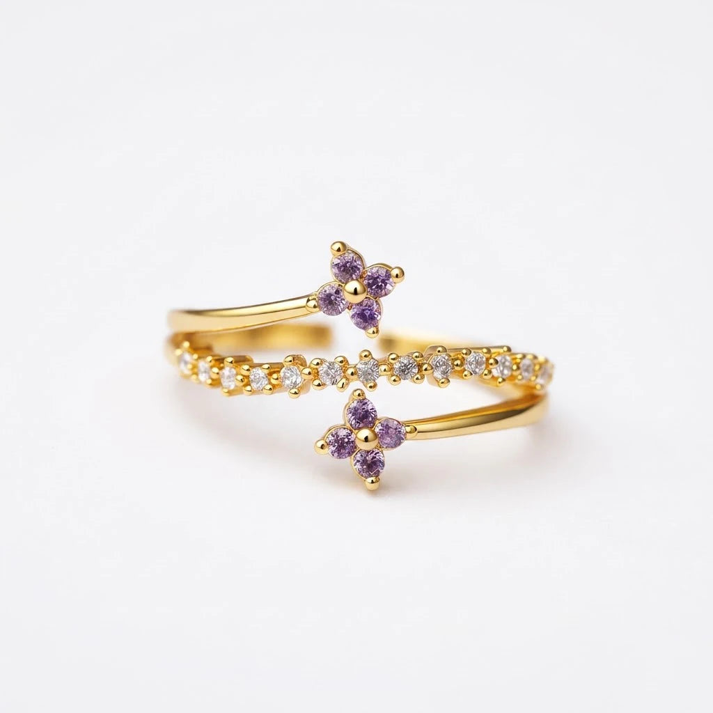 Anillo Flor Circon Colorido Ajustable - Joyería Vintage para Mujer