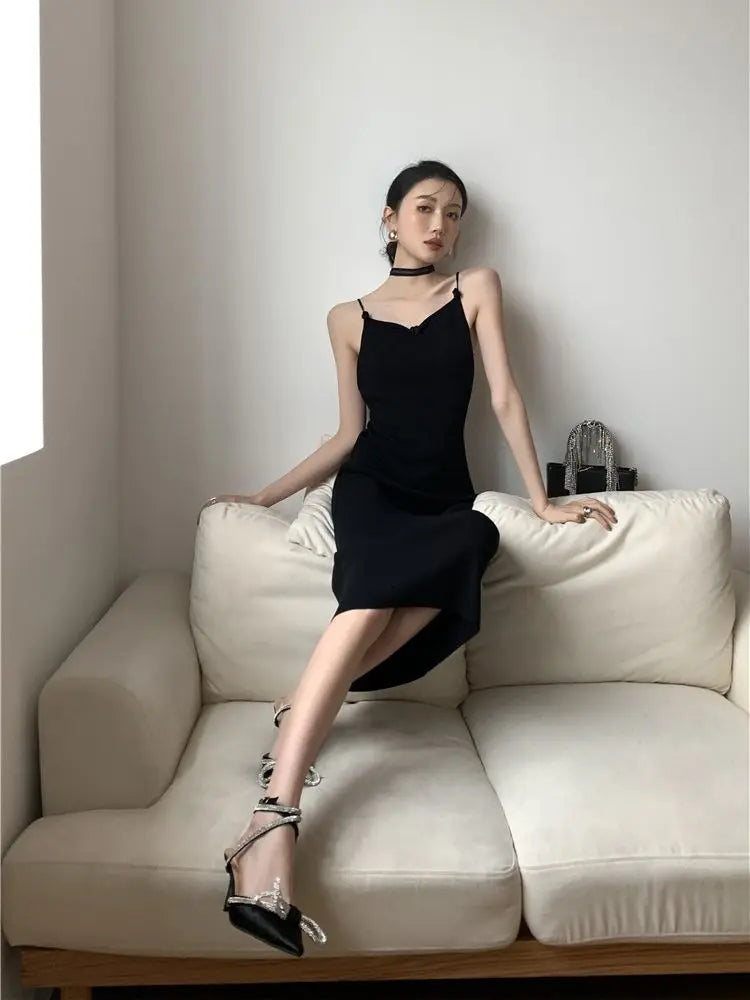Vestido Verano Mariposas CHEERART - Espalda Descubierta Sexy Negro