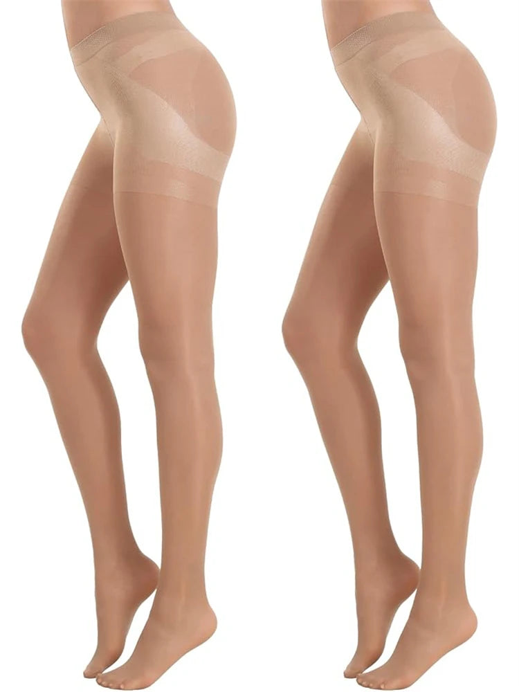 Pair of black 40D transparent women's tights from Corporación Turística, showing the smooth, sheer fabric and elastic waistband.