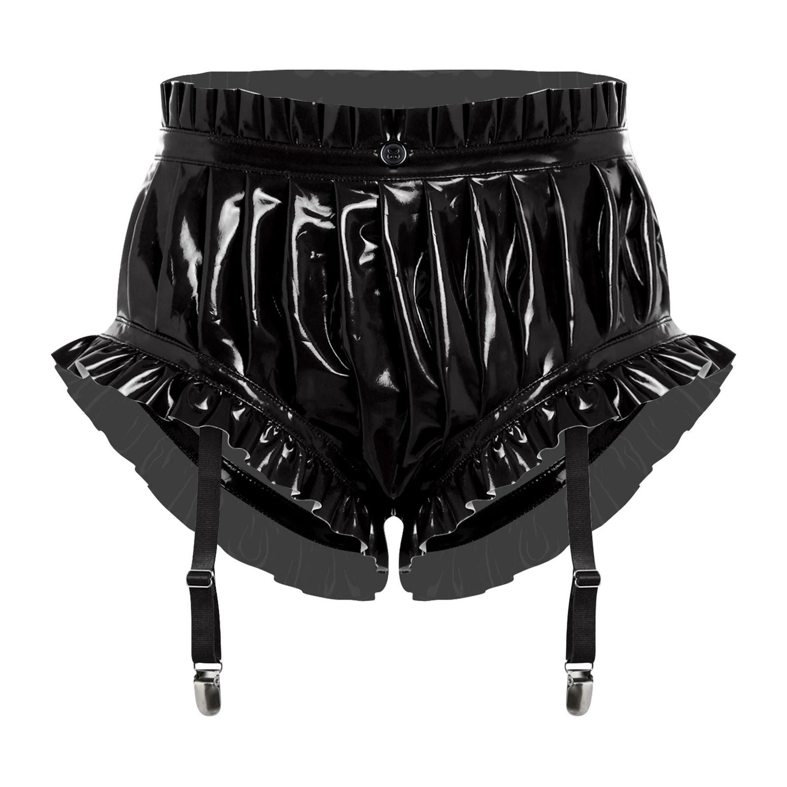 Shorts Cuero Wet Look Mujer YiZYiF Volantes Sexy Cintura Alta