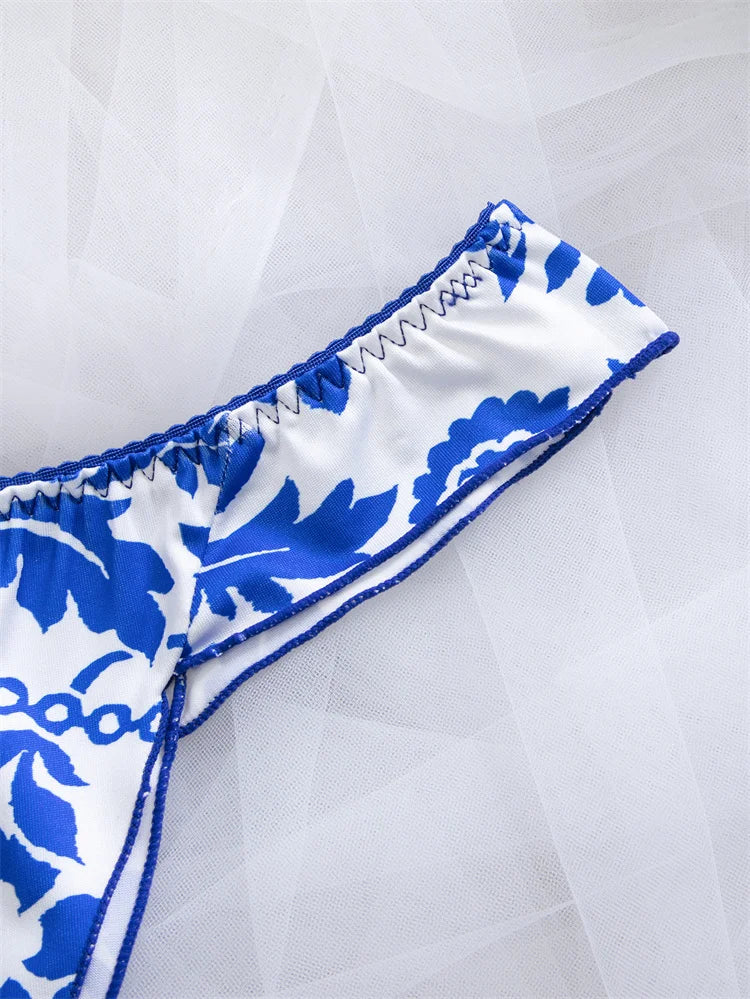 Blue floral print women's lingerie set from Corporación Turística featuring a comfortable, stylish bra and matching panties.