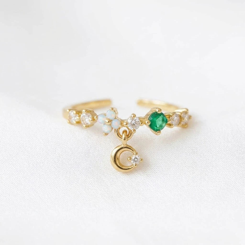 Anillo Flor Circon Colorido Ajustable - Joyería Vintage para Mujer