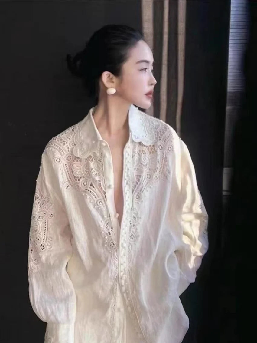Blusa Bordada Limiguyue Floral Blanca - Elegancia Francesa Primavera/Verano