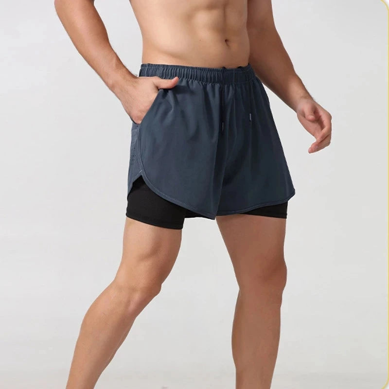 Pantalones Cortos para Correr Hombre: Doble Capa Fitness Secado Rápido