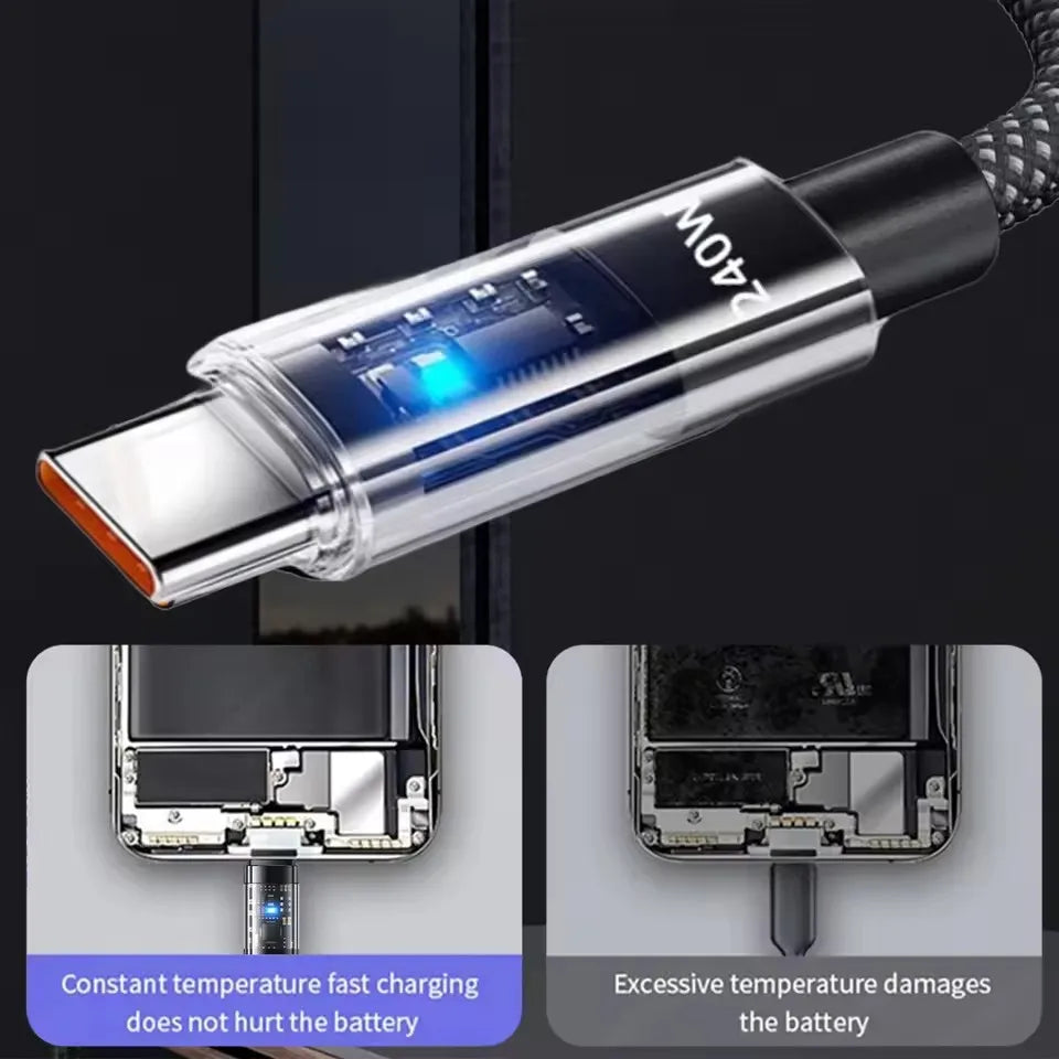 Cable USB C 240W Nylon LED Digital: Carga Súper Rápida Universal