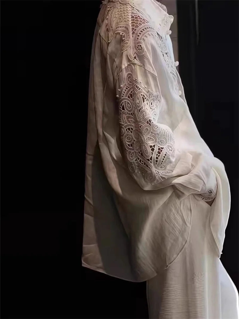 Blusa Bordada Limiguyue Floral Blanca - Elegancia Francesa Primavera/Verano