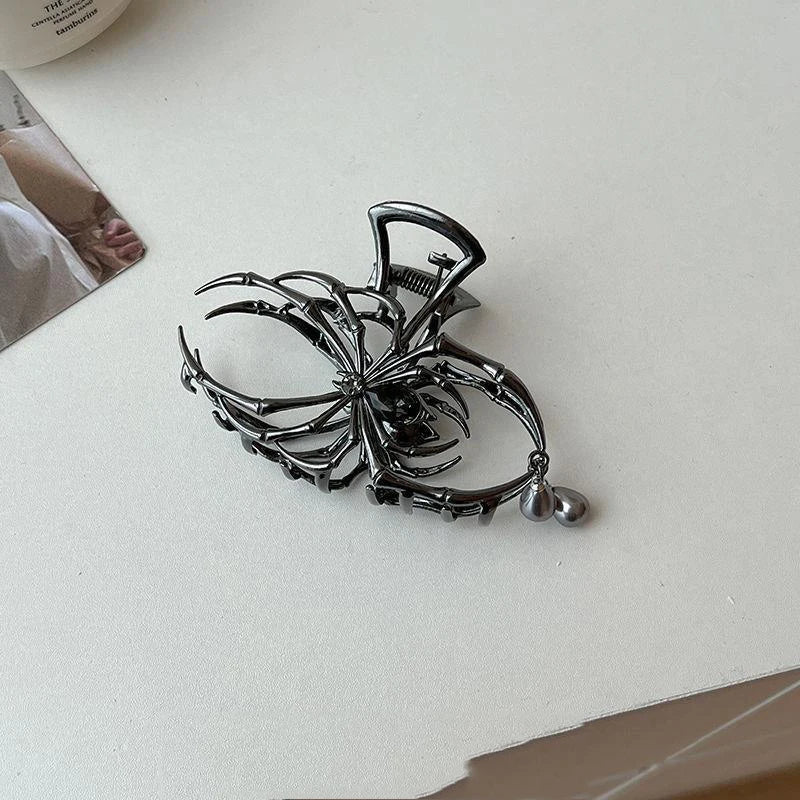 Pinza Araña Gótica Perla Metal Calado Mujer Accesorio Tiburón