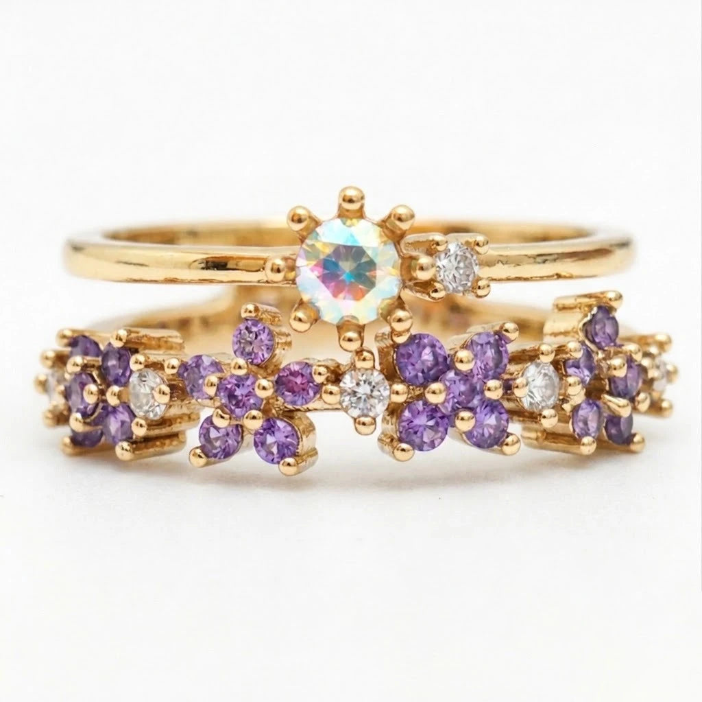Anillo Flor Circon Colorido Ajustable - Joyería Vintage para Mujer