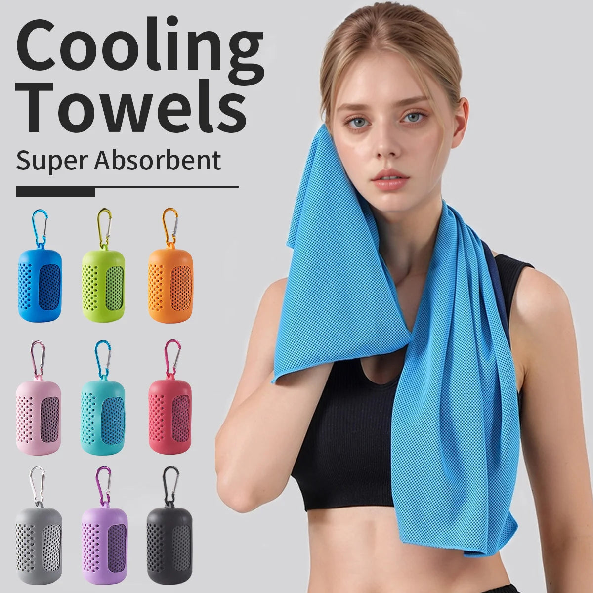 Toalla fría envuelta en silicona Circular portátil, toalla refrescante, toallas de fibra de poliéster de secado rápido, accesorios de playa, deporte y Fitness