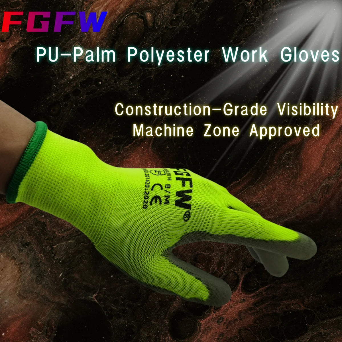 10 Pares Guantes Trabajo PU Certif. EN 388/ISO20471 Seguridad Tallas S-XL