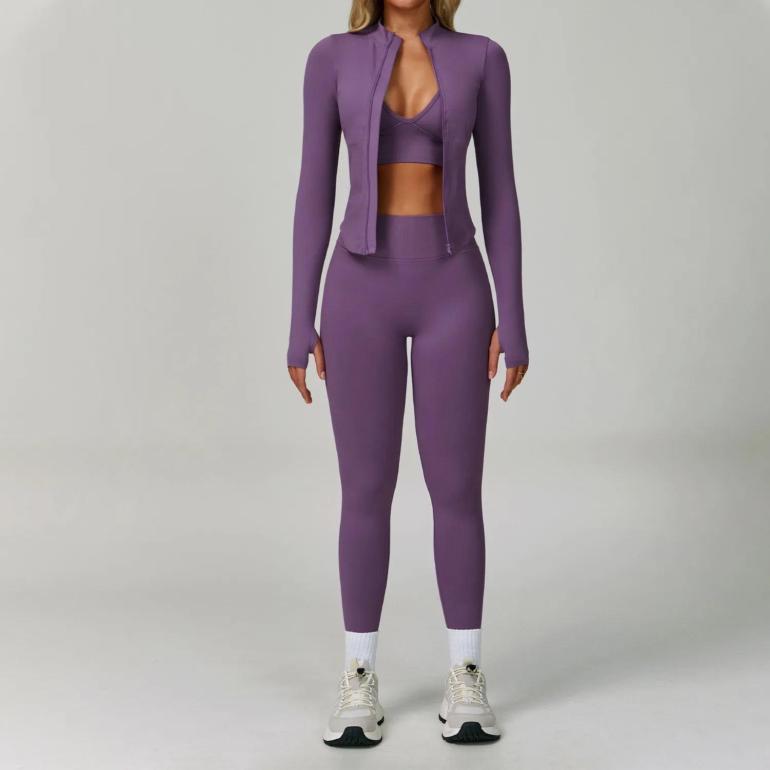 Conjunto de Yoga sin costuras para mujer, trajes de entrenamiento para gimnasio, ropa atlética, Legging, sujetador de Fitness, Top corto, trajes deportivos de manga larga, 2/3 Uds.