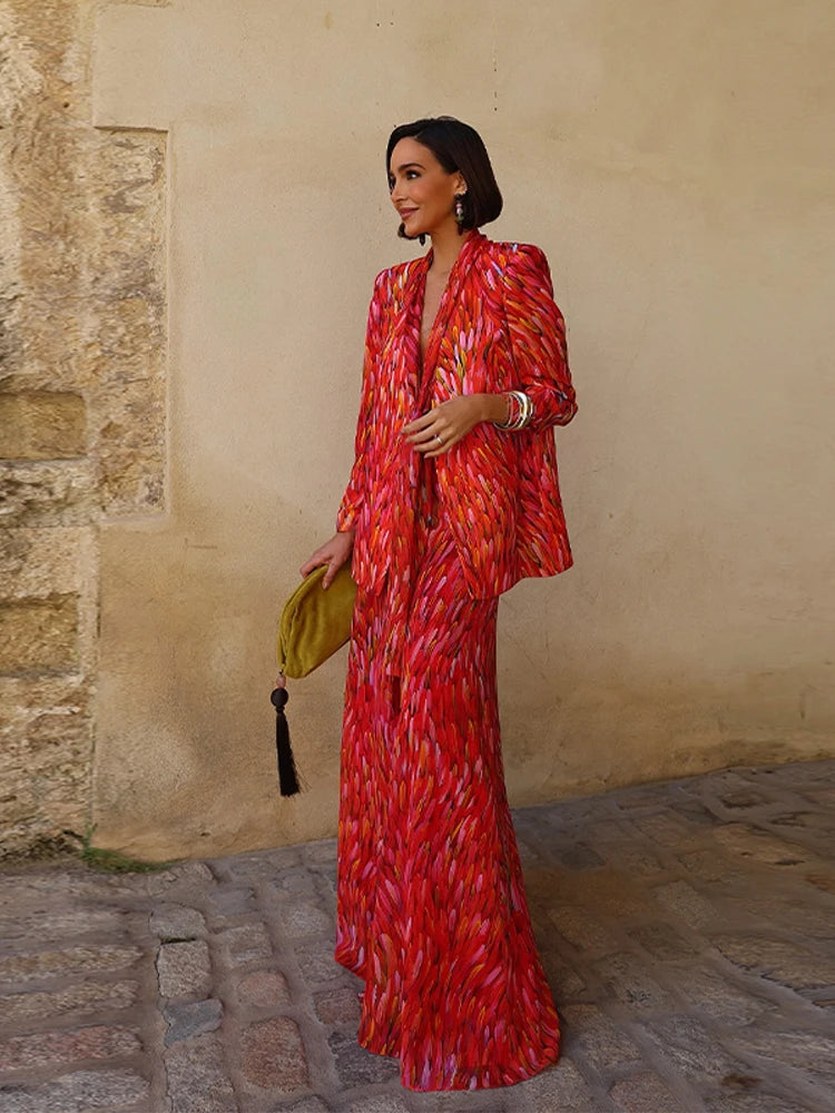 Conjunto Floral Primavera Mujer: Blazer y Pantalones Anchos