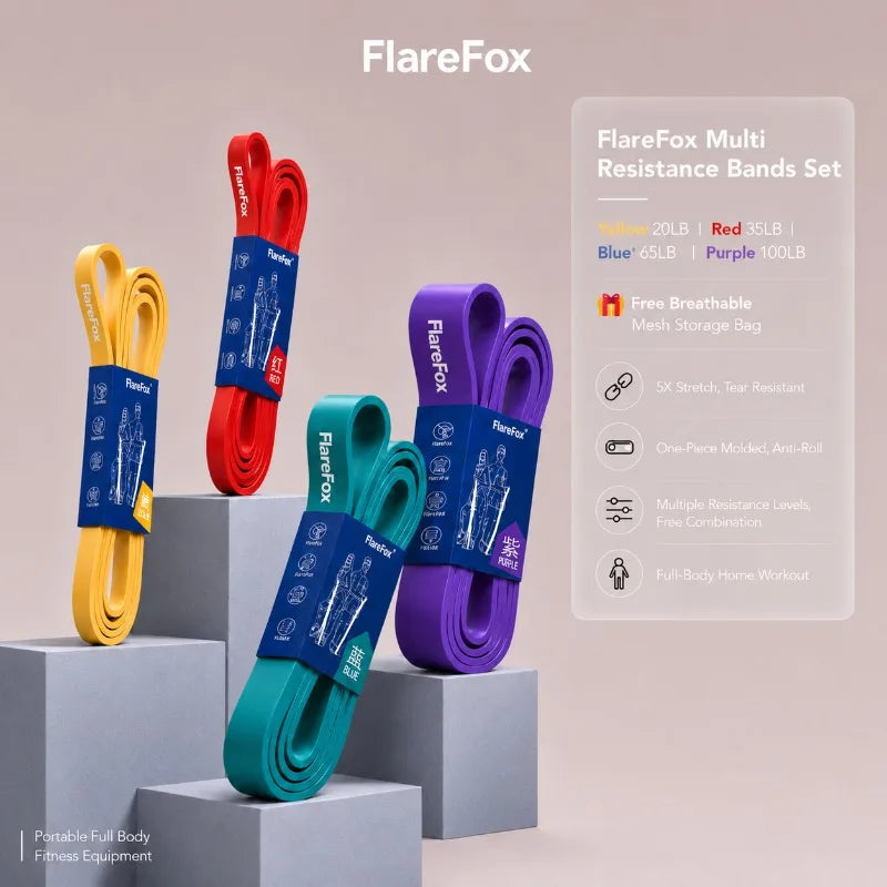 Bandas de Resistencia FlareFox: Dominadas, Fuerza y Agilidad (Kit Múltiple)