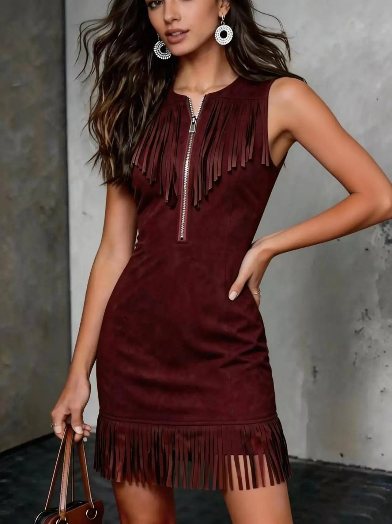 Vestido Bodycon Vintage Ante Borlas Mujer Primavera Verano 2026
