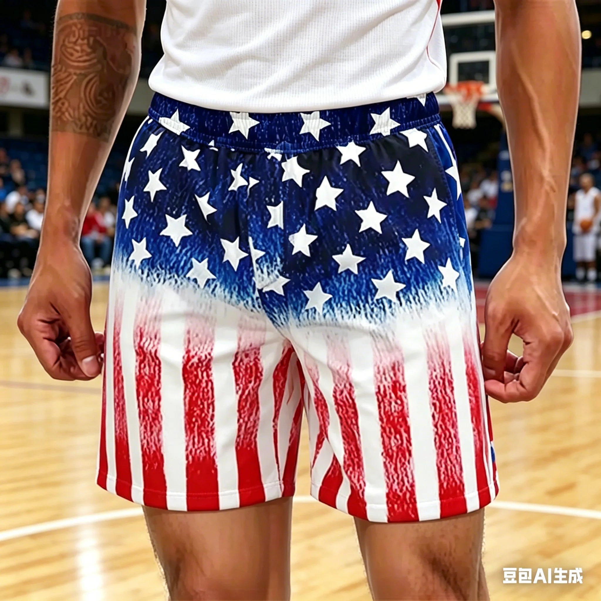 Pantalones Cortos Patrióticos Estilo Urbano con Rayas de Estrellas (Verano Holgado)