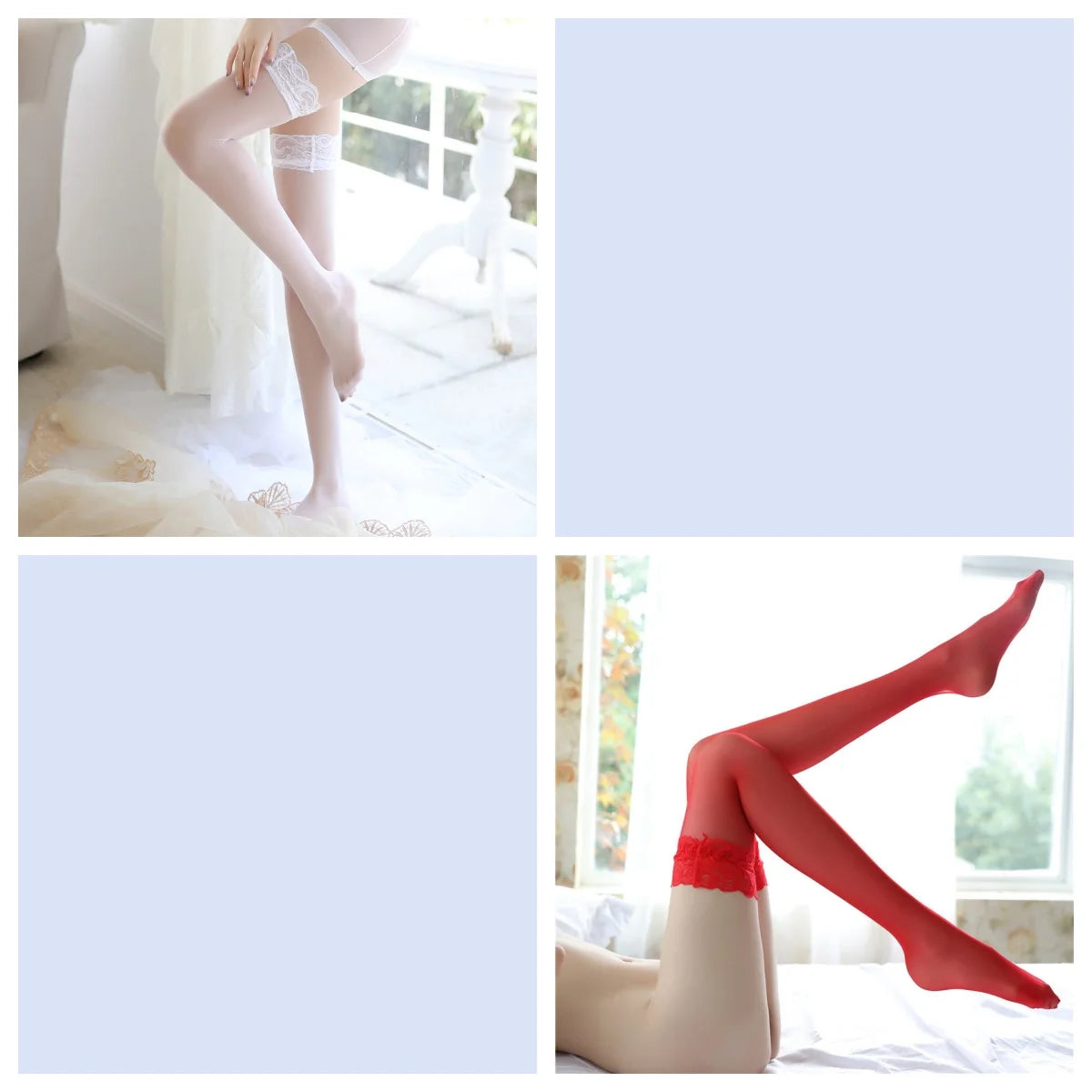 Sexy thigh-high transparent lace stockings from Corporación Turística, showcasing intricate lace details and sheer material.