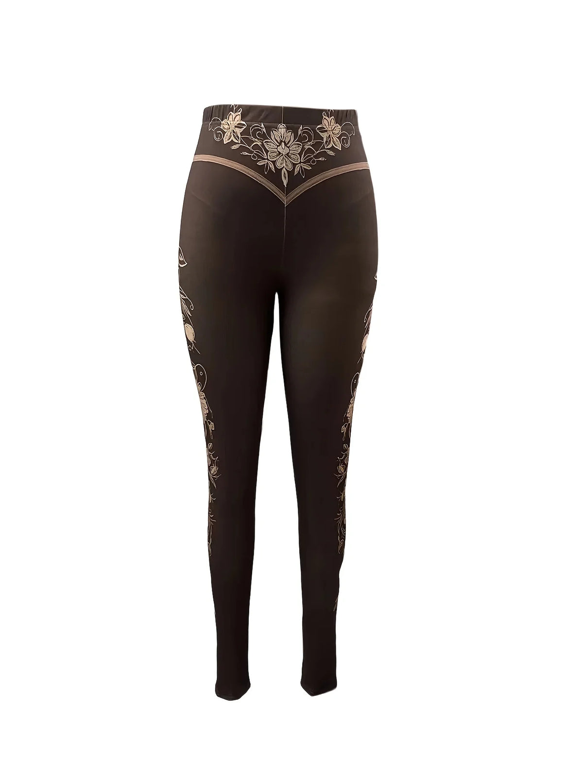 Mid-rise women's leggings with lining, made by Corporación Turística, shown in a close-up of the fabric and waistband detail.