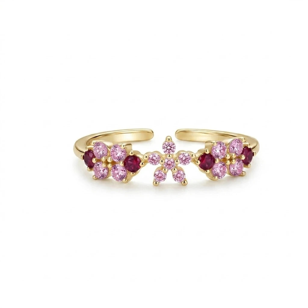 Anillo Flor Circon Colorido Ajustable - Joyería Vintage para Mujer