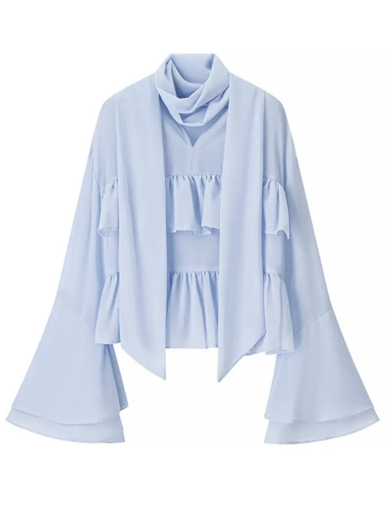 Blusa Gasa Azul Vintage Mujer 2026 - Lyaner Amiily Volantes Elegantes