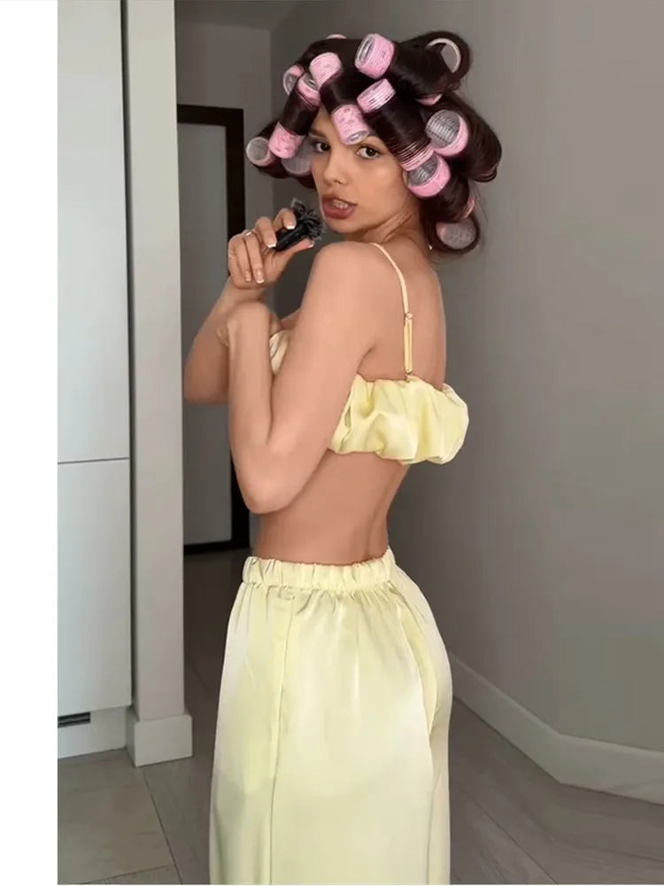Conjunto 2 Piezas Mujer: Top Plisado y Pantalón Elástico | Chic Fiesta