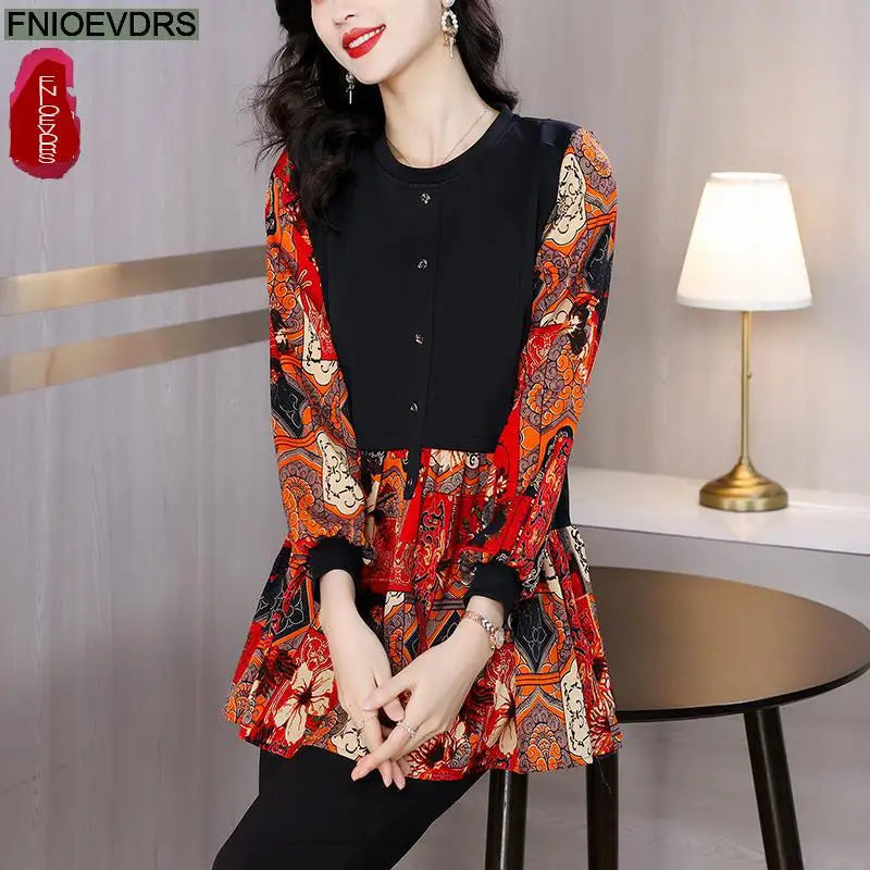 Camisa Flores Vintage Mujer Túnica Peplum Elegante Casual FNIOEVDRS