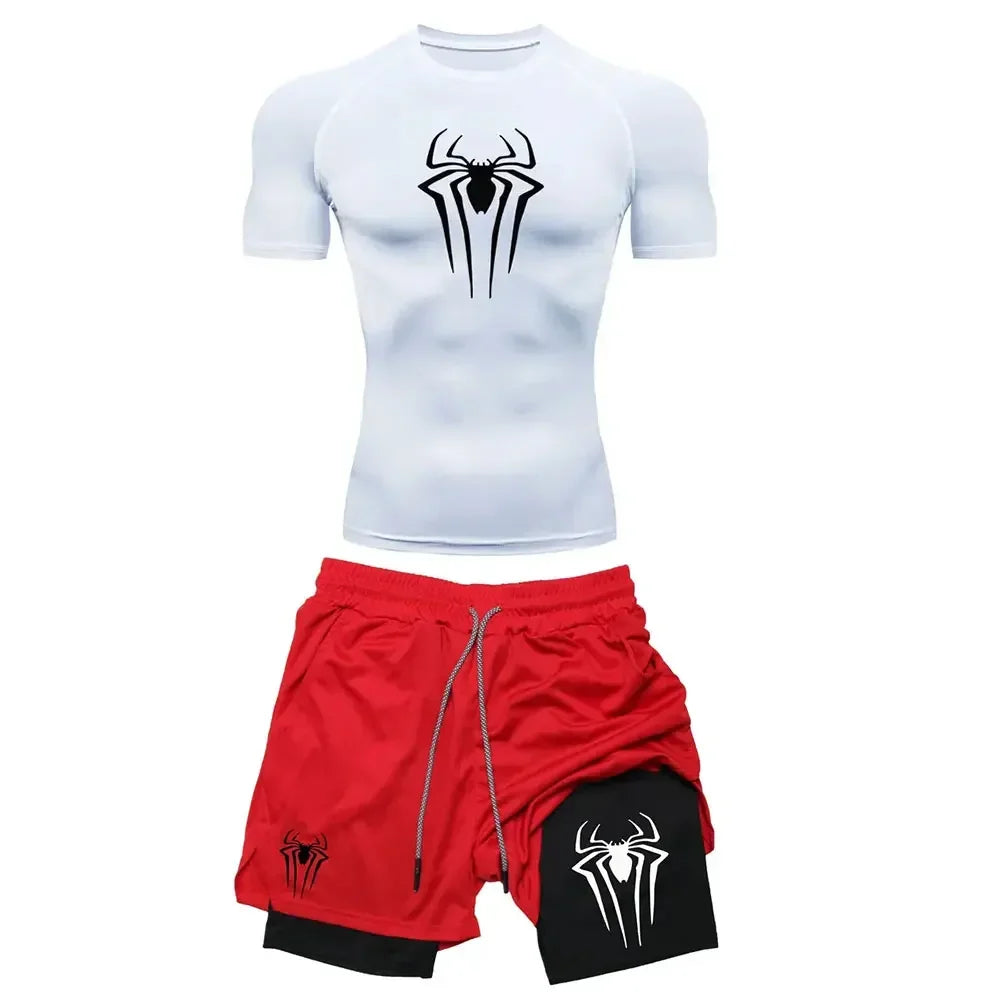 Conjunto Compresión Hombre Y2K Araña Gimnasio Secado Rápido