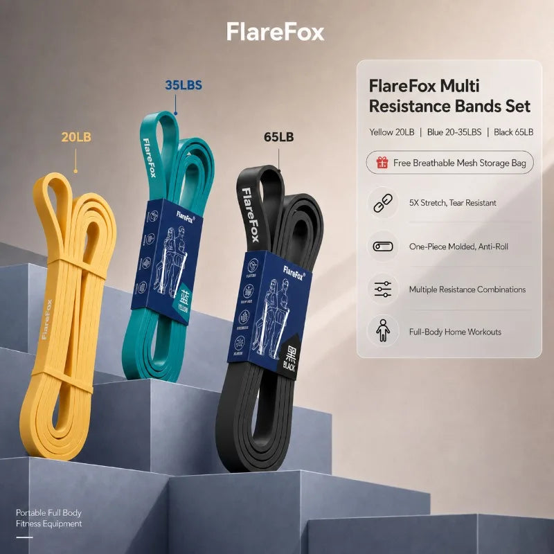 Bandas de Resistencia FlareFox: Dominadas, Fuerza y Agilidad (Kit Múltiple)