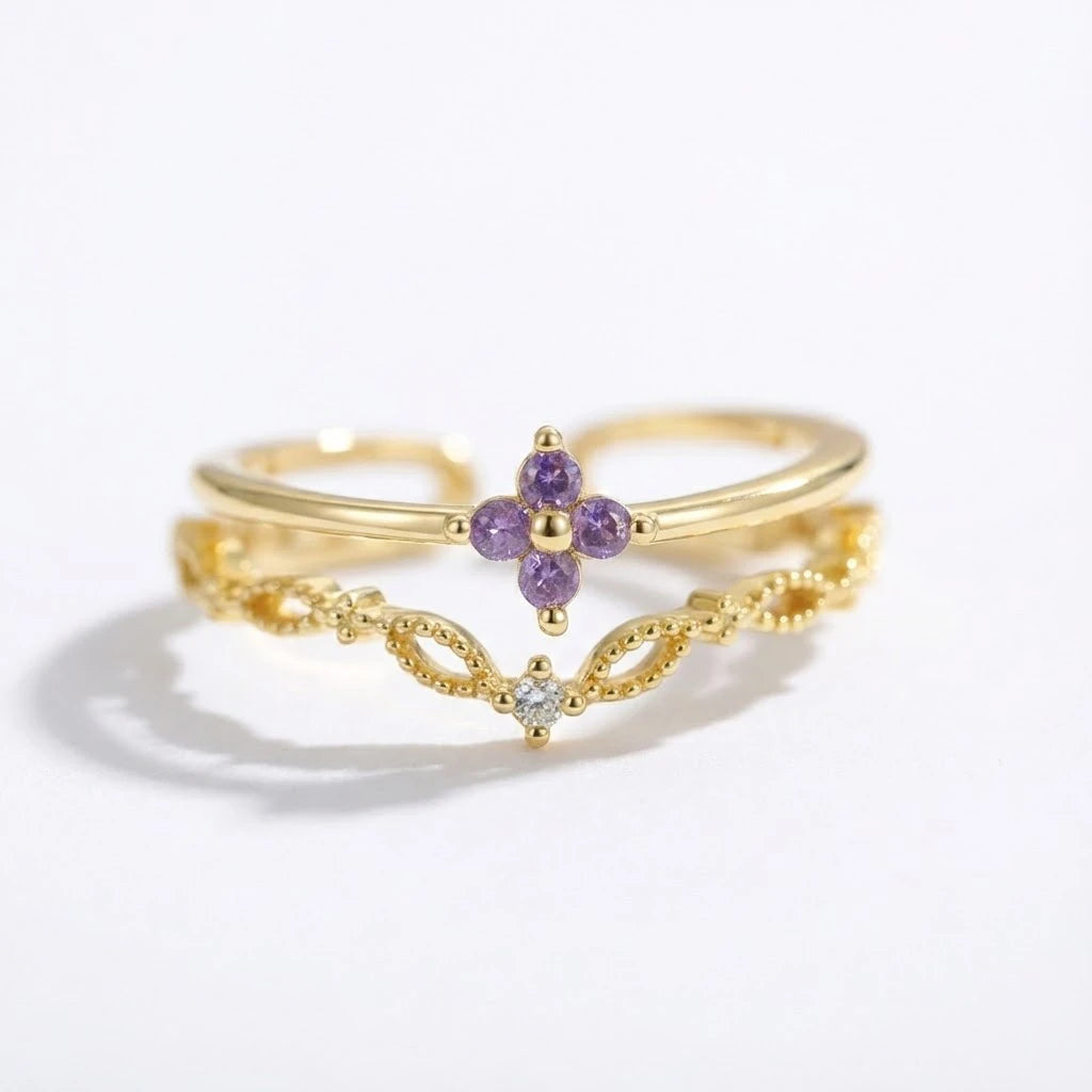 Anillo Flor Circon Colorido Ajustable - Joyería Vintage para Mujer