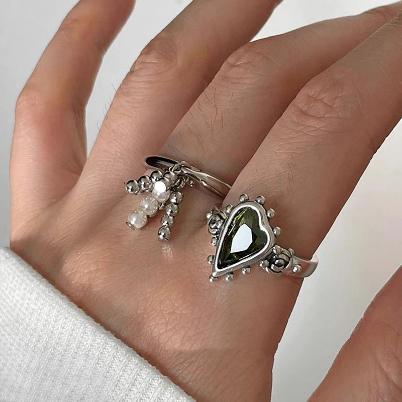 Anillo con colgante de borla Simple, joyería Retro francesa, corazón romántico, anillos de dedo ajustables, joyería de compromiso, regalo del Día de San Valentín