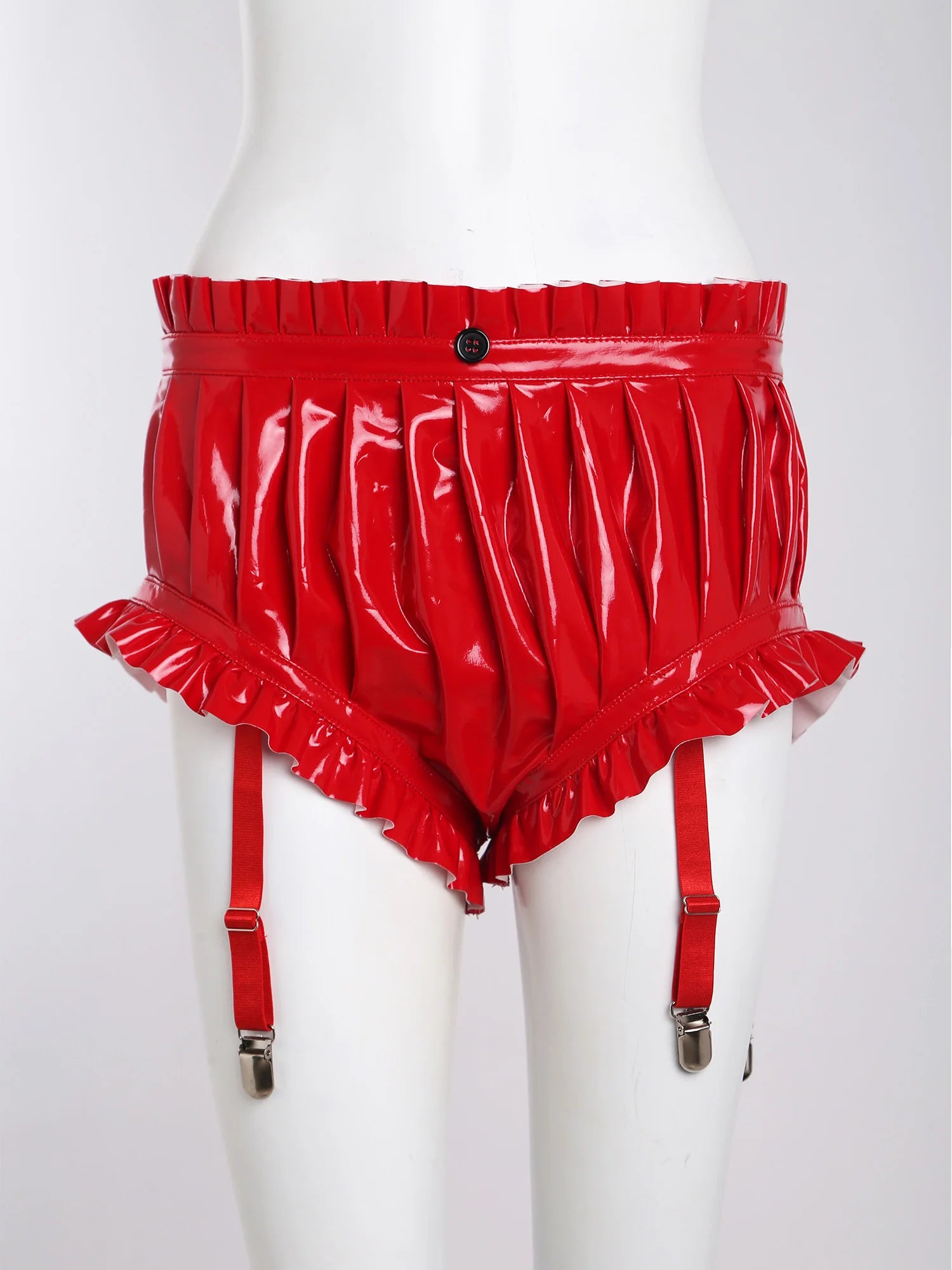 Shorts Cuero Wet Look Mujer YiZYiF Volantes Sexy Cintura Alta