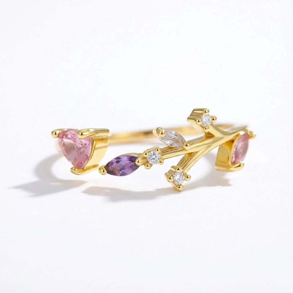 Anillo Flor Circon Colorido Ajustable - Joyería Vintage para Mujer