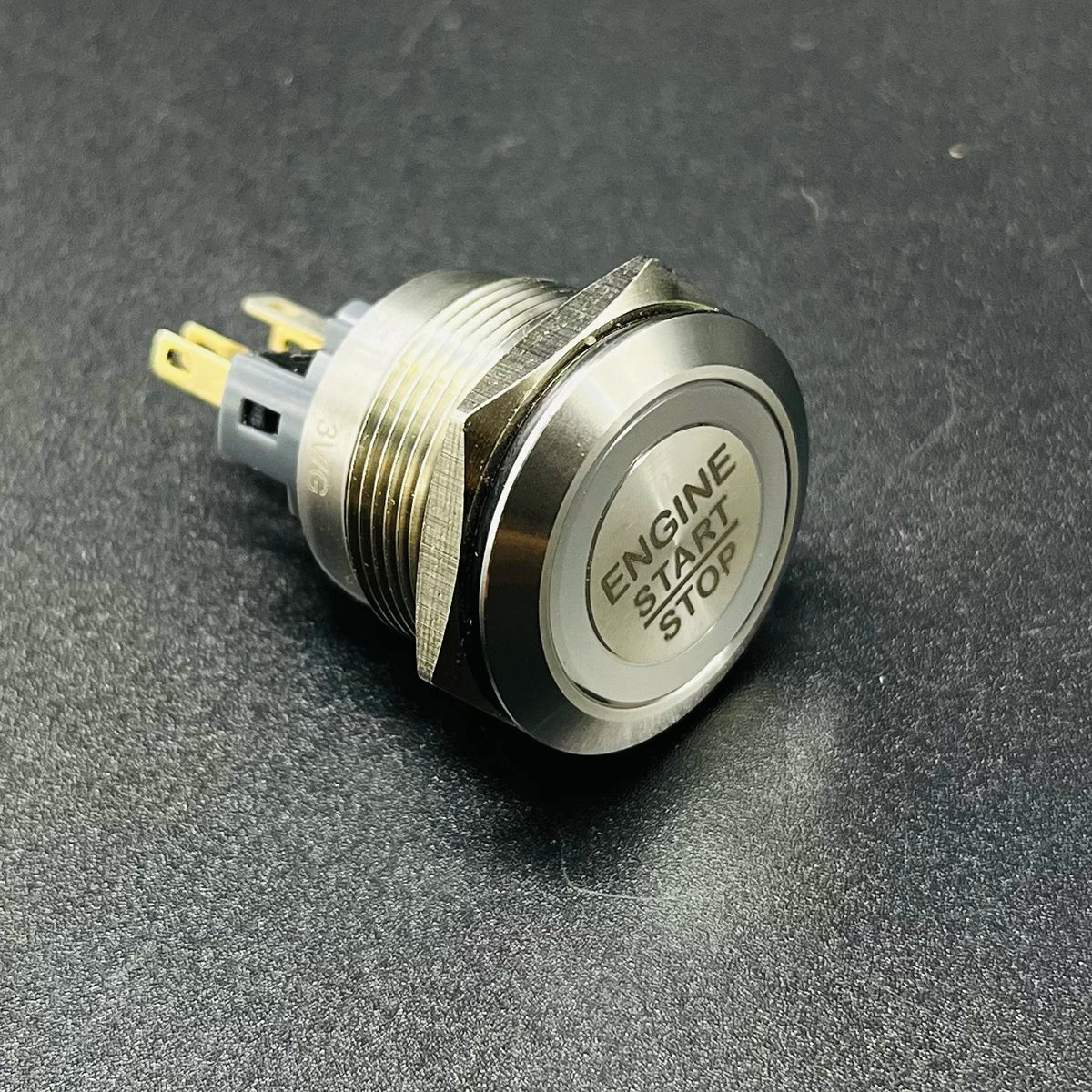 VEARGREE motor start-stop button switch with luminous ring, 19-30mm diameter, momentary contact electrical component.
