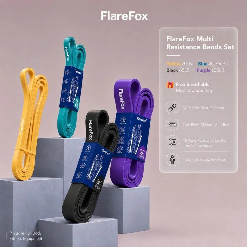 Bandas de Resistencia FlareFox: Dominadas, Fuerza y Agilidad (Kit Múltiple)