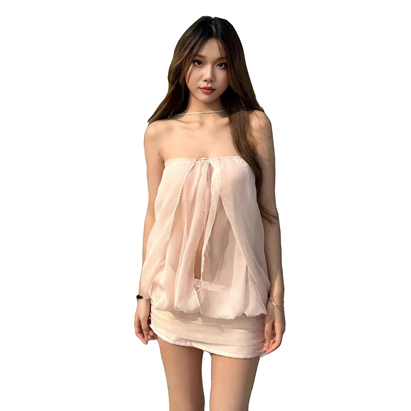 Mini bodycon dress for women by Sisterlinda with a cross neckline, featuring a fitted silhouette and stylish design.