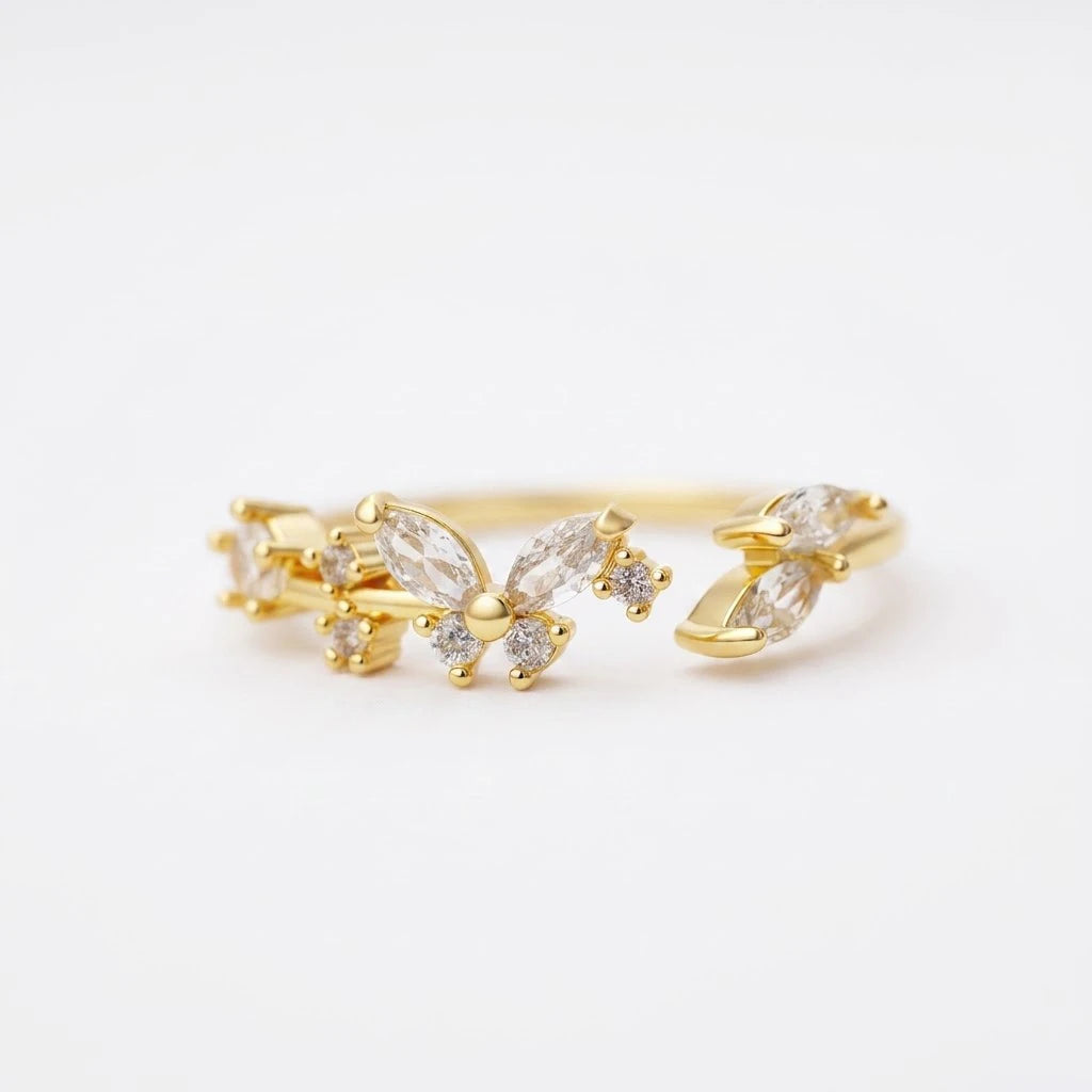 Anillo Flor Circon Colorido Ajustable - Joyería Vintage para Mujer