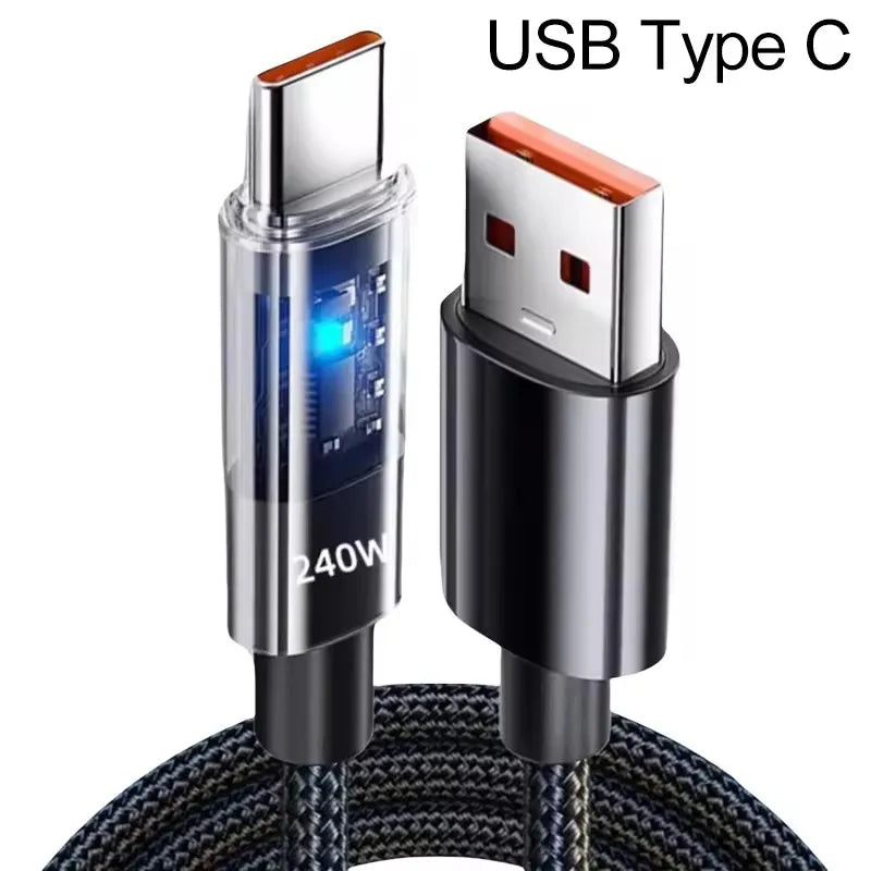 Cable USB C 240W Carga Rápida Nylon LED | Carga y Datos