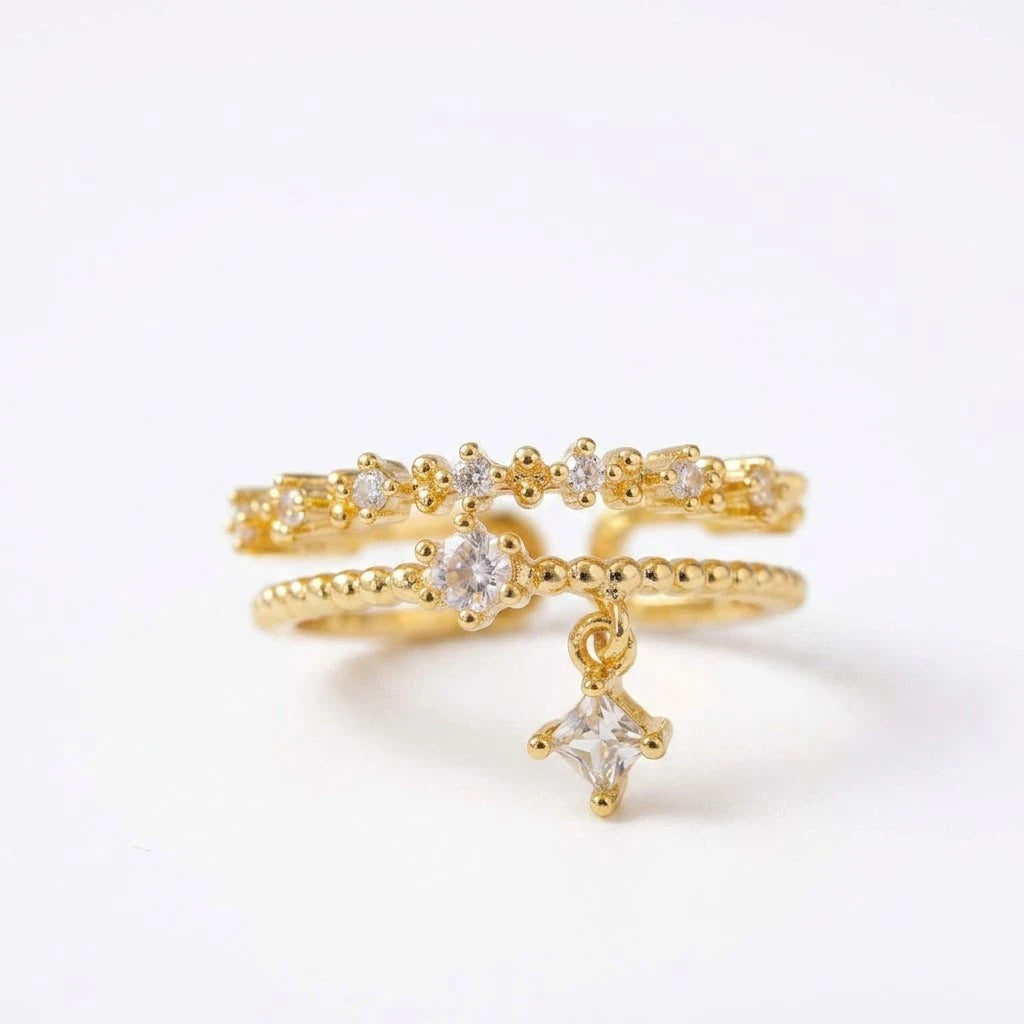 Anillo Flor Circon Colorido Ajustable - Joyería Vintage para Mujer