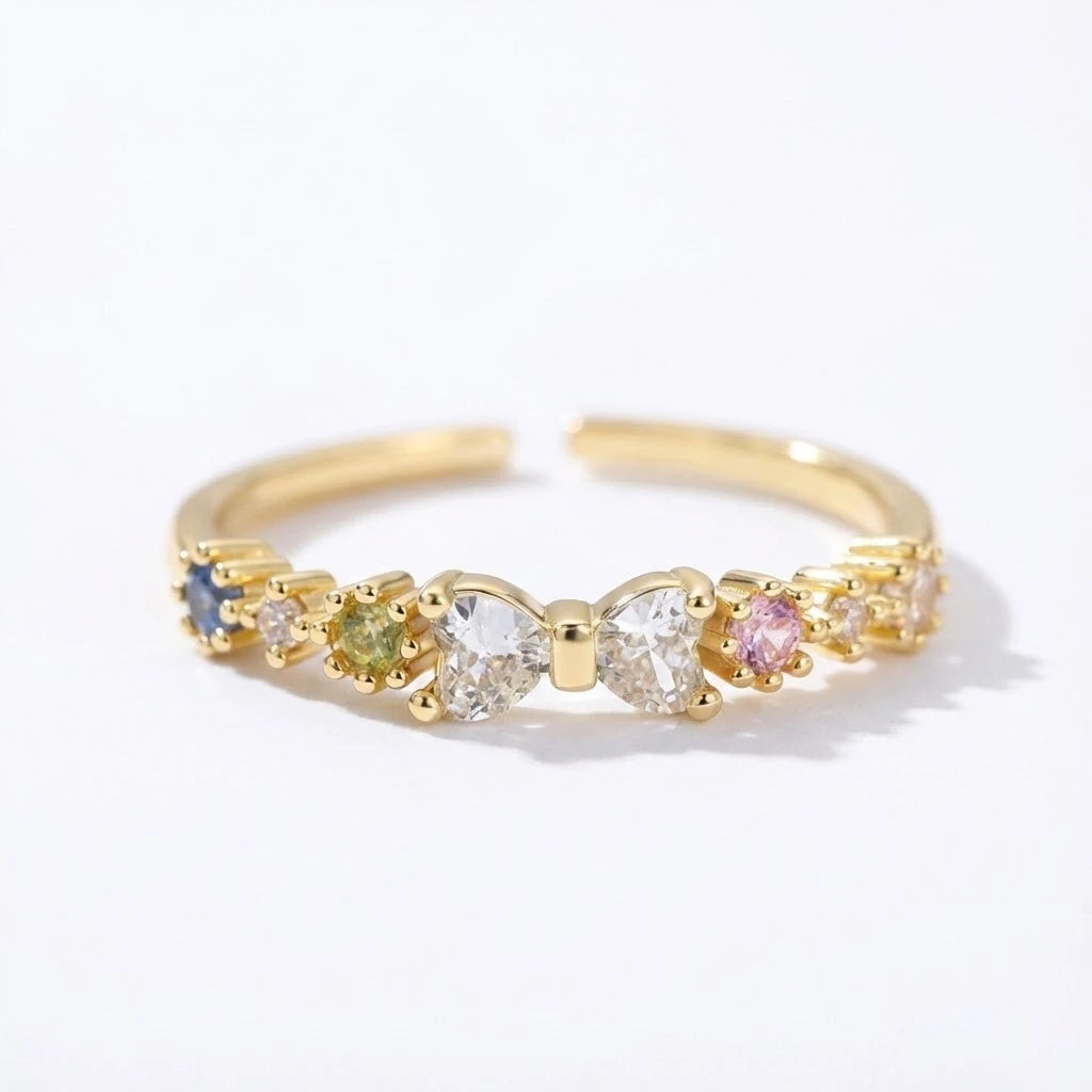 Anillo Flor Circon Colorido Ajustable - Joyería Vintage para Mujer