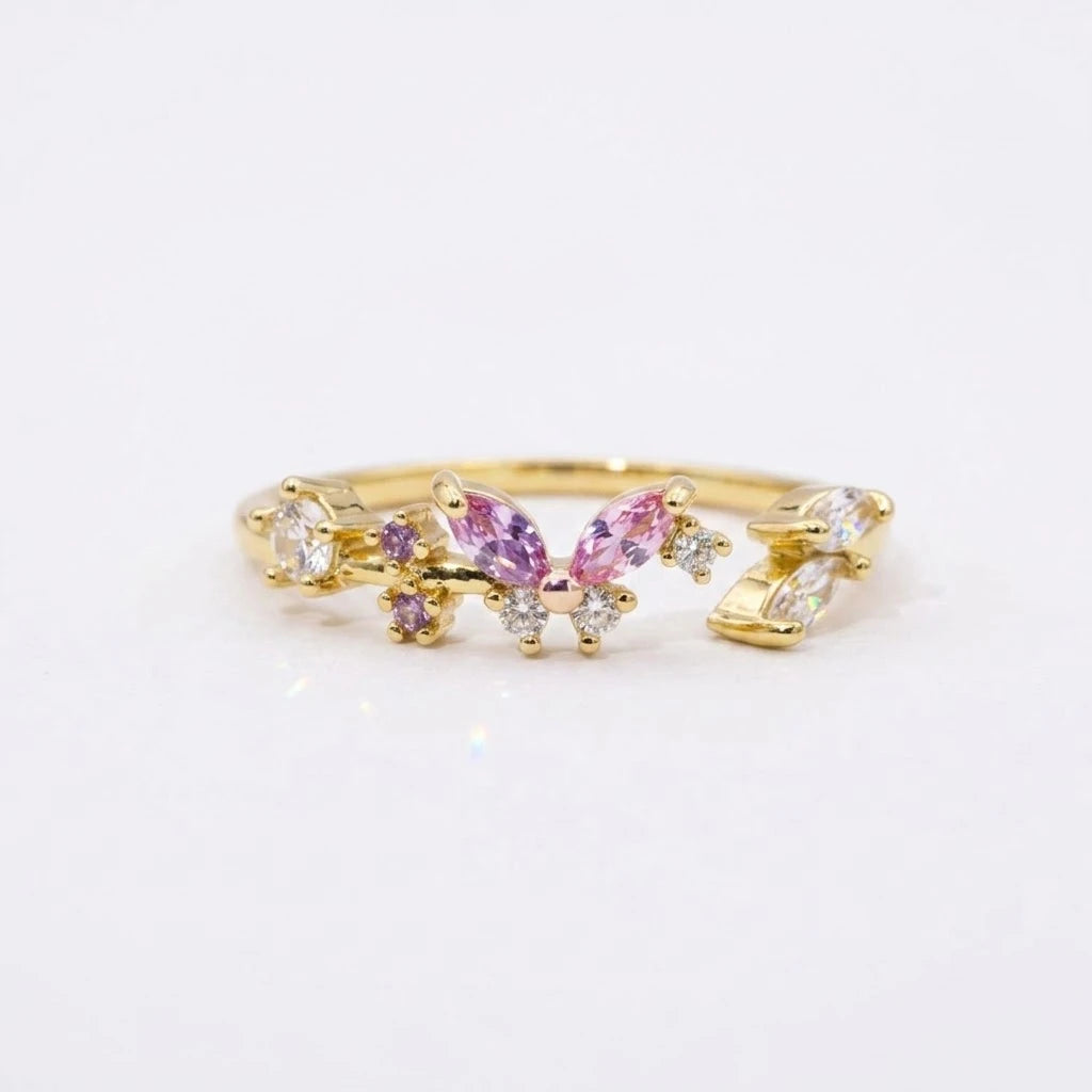 Anillo Flor Circon Colorido Ajustable - Joyería Vintage para Mujer