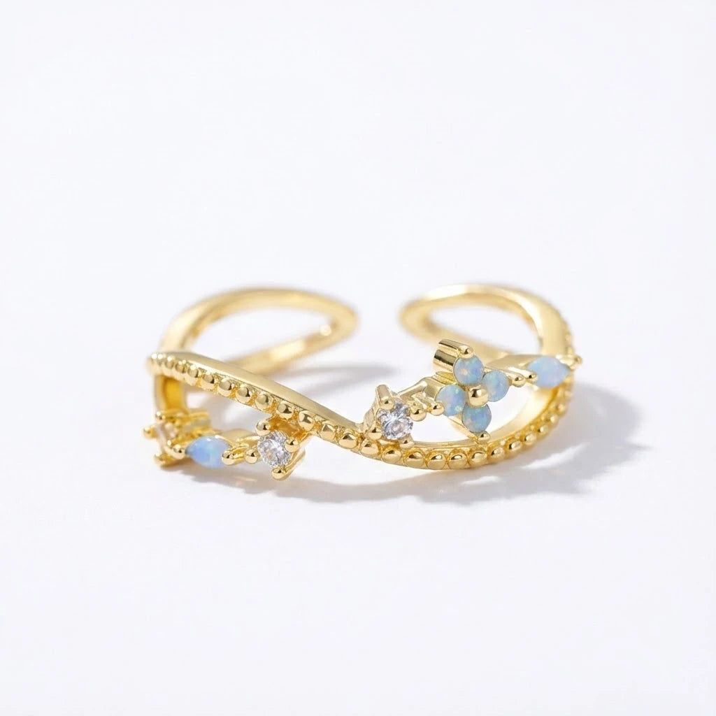 Anillo Flor Circon Colorido Ajustable - Joyería Vintage para Mujer