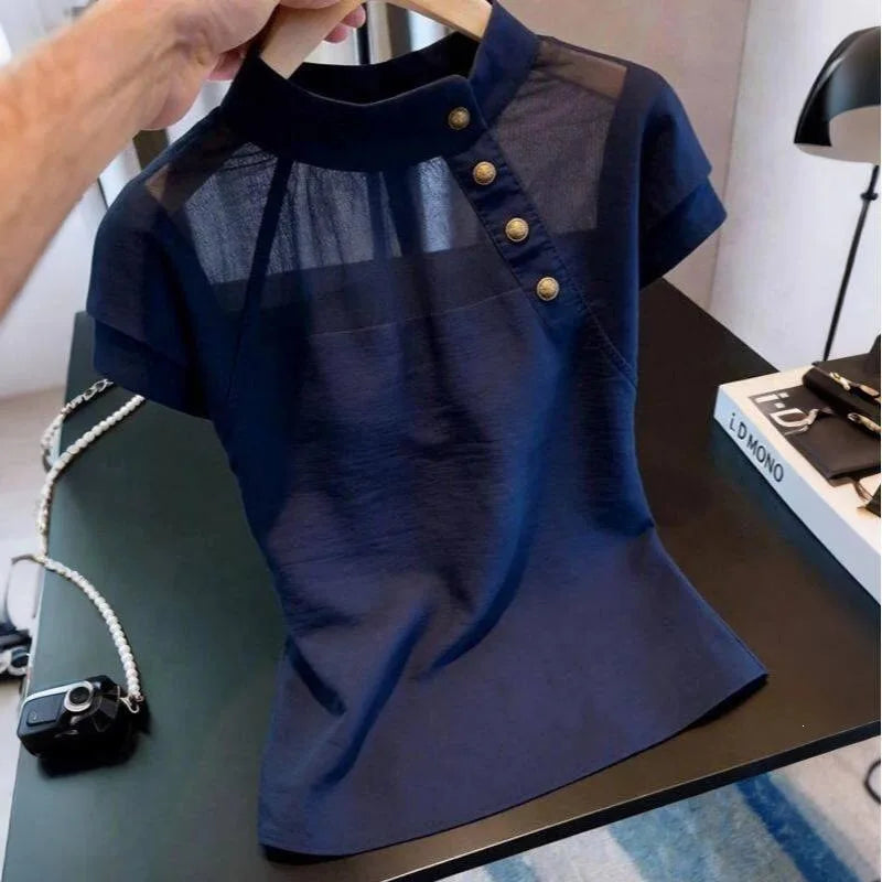 Blusa Francesa Verano 2026: Elegante Patchwork Mujer - Diseño Exclusivo