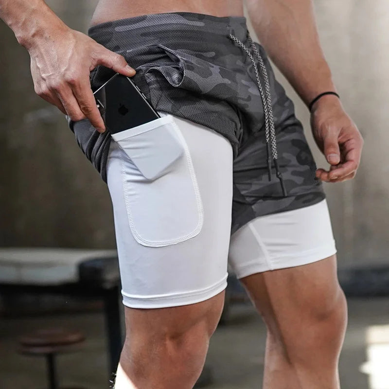 Pantalones Cortos Camuflaje Hombre Gym 2 en 1 Secado Rápido