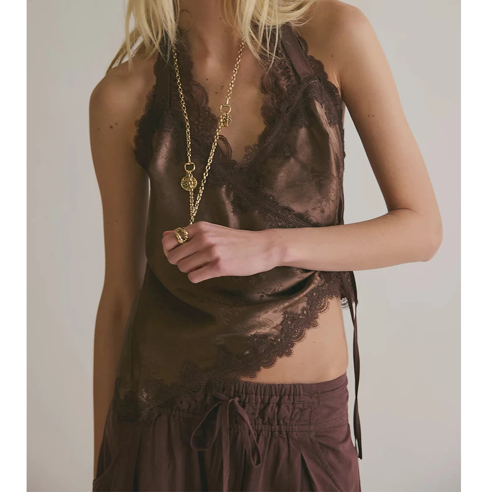 Camisola Satén Encaje Y2K Mujer Verano FYBITBO – Elegante y Sexy