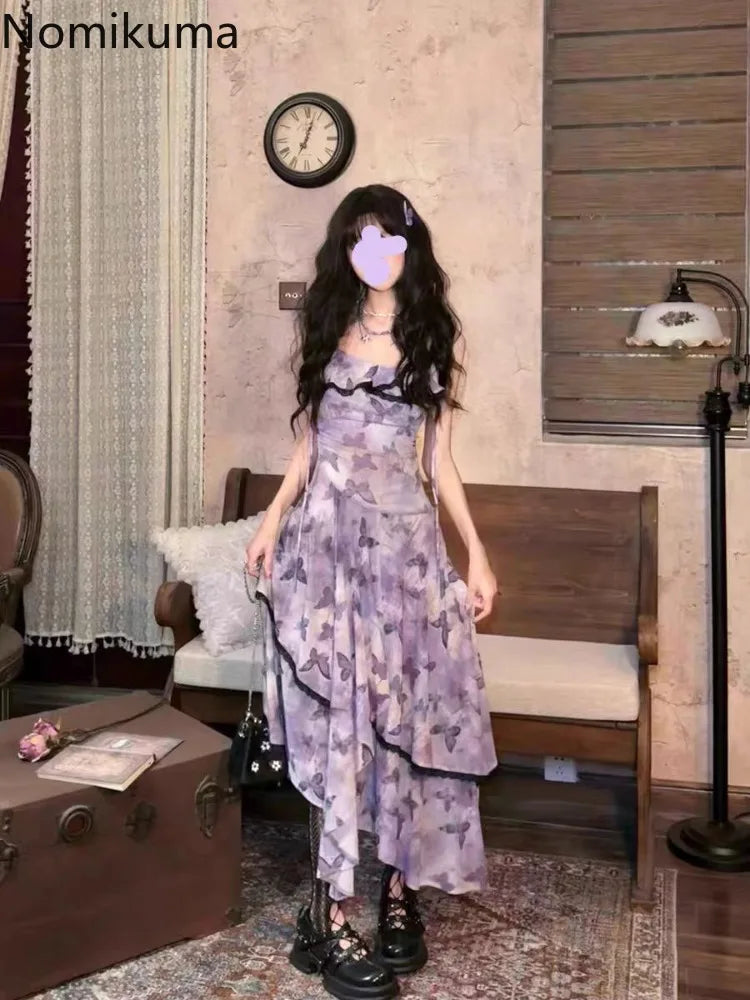 Conjunto Gasa Mariposa Vintage: Vestido Elegante Verano (2 Piezas)