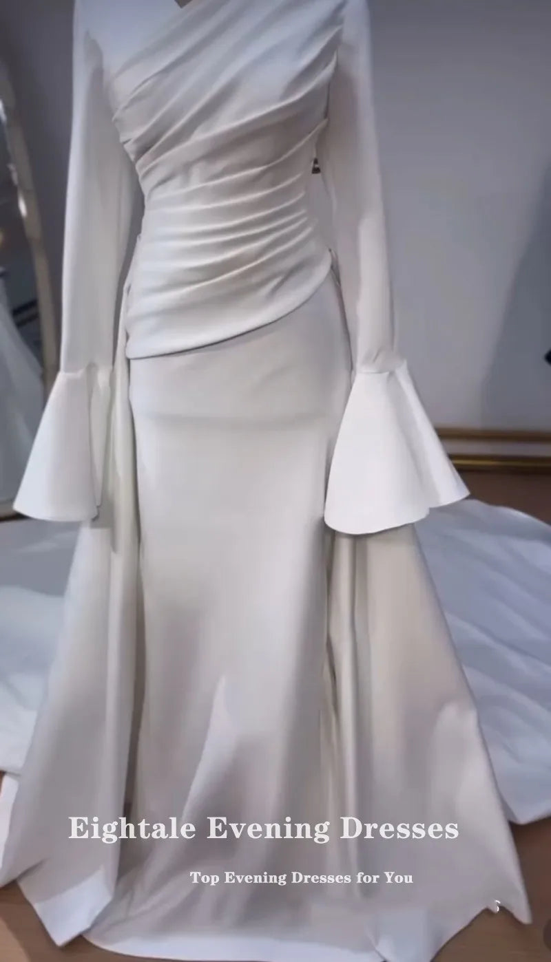 Vestido de Novia Árabe Eightale - Sirena Marfil V-Cuello Manga Larga